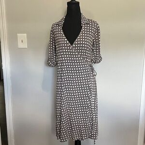 Ann Taylor| Silk Blend| Vintage| Mod Style Cane Pattern Wrap Dress Size Petite 8